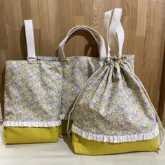 入園入学セット　ハンドメイド　レッスンバック　上履き袋　着替え袋　リボン　花柄