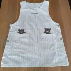 ストライプ柄のクマ刺繍エプロン　LLサイズ