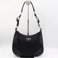 美品　プラダ　ナイロン　レザー　三角ロゴ　ハンドバッグ　ブラック