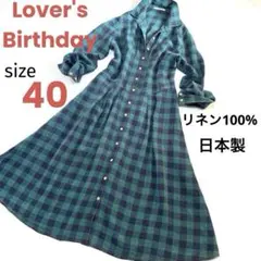 ラバーズバースデー リネン シャツワンピース チェック 可愛い 日本製 L