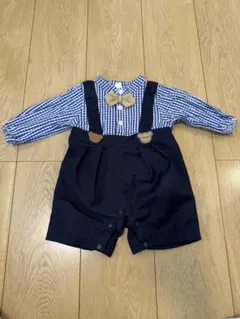 cottoli バースデイ ロンパース・カバーオール クマ 青と白のチェック柄
