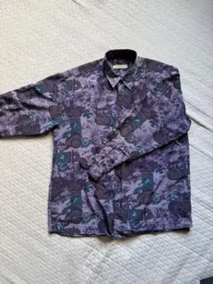 【90sヴィンテージ】総柄シャツ 抽象柄 パープル/青緑