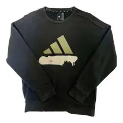（希少）アディダス スウェット トレーナー ペイントロゴ ブラック メンズ M
