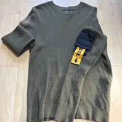 オリーブ色 リブ編みニット Lサイズ