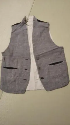 リネン グレー ベスト ボタン付き