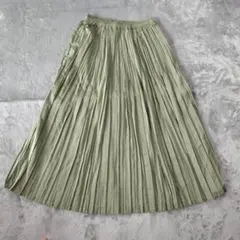 FieldCore ロング 光沢 プリーツスカート ライトグリーン L 綺麗めのサムネイル