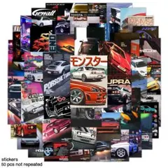 JDM 車イラスト レーシング　 50枚セット 防水ステッカー　カスタムカー