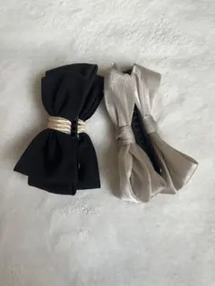 バナナクリップ 2点セット 黒 ベージュ リボン ヘアクリップ ヘアアクセサリー