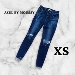 美品　AZUL アズールバイマウジー スキニー デニムパンツ ダメージ 青 XS