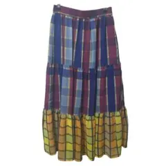 KBF+ ミックスチェックティアードスカート ロングスカート