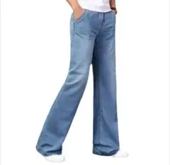 フレアワイドデニムパンツ（ライトブルー）