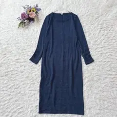 オールドネイビー　長袖ニット　ロングワンピース　シンプル　ネイビー　S