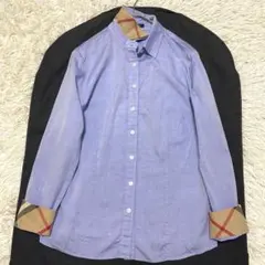 【美品✨】バーバリーロンドン 長袖シャツ ノバチェック ホースロゴ ブルー 44