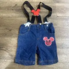 ミッキー デニム ズボン サスペンダー付 95cm 中古品