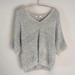 5398 UNIQLO Vネックニット 半袖 ブルーミックス