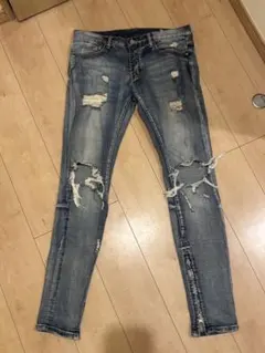 mnml ダメージ加工 スリムフィット デニムパンツ