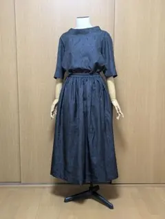 お値下げ　着物リメイク　セットアップ(ブラウス・ギャザースカート)大島紬　Ｍ〜L