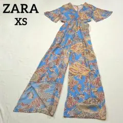ZARA　サロペット　XS　オールインワン　ペイズリー　総柄　派手　美品！
