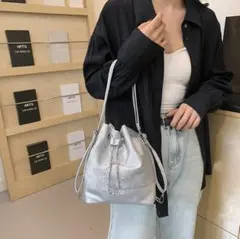 ３wayショルダーバッグリュックハンドバッグ（シルバー）レディースバッグ073