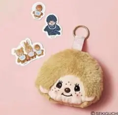 sweet付録　モンチッチフェイスポーチチャーム＆シール3点セット