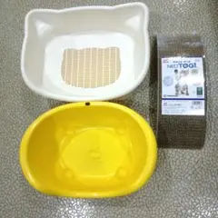 猫用トイレ 本体 小柄な成猫　子猫用　２個セット　ホワイト イエロー　爪とぎ付のサムネイル