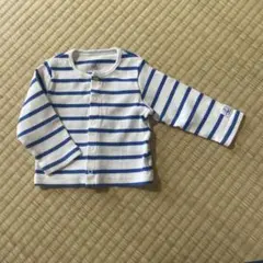 【Petit Bateau】カーディガン 白/青ストライプ