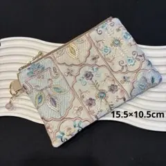インド刺繍生地 嵐柄 フラットポーチ 小物入れ マルチポーチ ハンドメイドのサムネイル