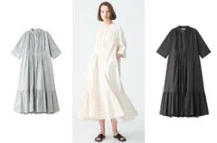 ebure エブール　ボタニカルコットンシルク バンドカラーシャツワンピース