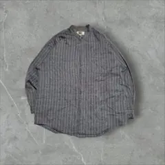 90s CITY STREETS バンドカラー 総柄ストライプシャツ L