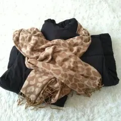 ヒョウ柄レオパードフリンジ付きマフラーストールショール