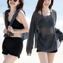 レディース水着　ラッシュガード+ビキニ+ショーツ3点セット