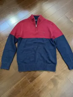 TOMMY HILFIGER コットンジップアップニット Lサイズ 赤・紺