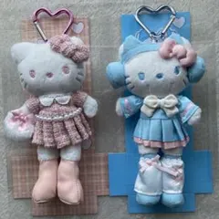 新品　ハローキティ　ぬいぐるみキーホルダー　ブルー　ピンク　リボン　2個セット