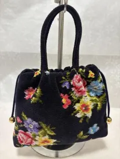 フェイラー FEILER 手付き巾着 バッグ紺 ネイビー花柄