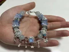 花モチーフ ブレスレット 青 白