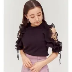 【即購入⭕️】SNIDEL スナイデル フリルスリーブニットプルオーバー 黒