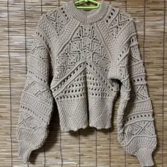 ZARA ベージュ 透かし編みニットセーター M 管理番号52