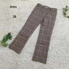 【美品】ジネス　パンツ　日本製　ウール混　オフィス　カジュアル　チェック柄　38