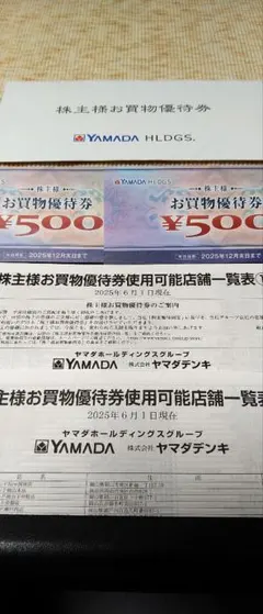 ヤマダデンキ株主お買物優待券・５００円×２枚