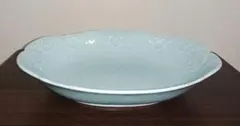 有田焼 大皿 盛鉢 青磁 花唐草 ハート柄 約30cm 箱付 美品 和食器