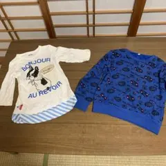 犬イラストの長袖カットソートレーナーセット110サイズと130サイズ