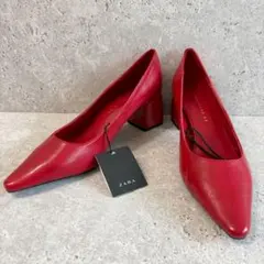 ZARA TRAFALUC ブロックヒール パンプス スクエアトゥ 赤 37のサムネイル