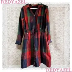 REDYAZEL チェック柄シャツワンピース 長袖 ベルト付き