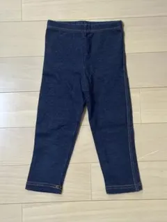 【120】キッズ デニム風レギンス パンツ ネイビー