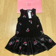 新品タグ付き＊kate spadeベロア花柄刺繍ワンピース＊130＊黒