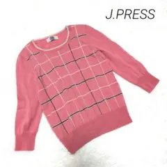 J.PRESS ジェイプレス ウール100% 配色 チェック ニットセーター Sのサムネイル