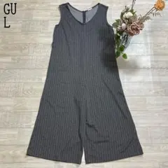【GUジーユー】ストライプ柄　オールインワン　サロペット　ワイド　カジュアル　L