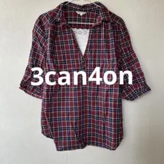 3can4on 5分丈袖　チェック柄ブラウス　　3