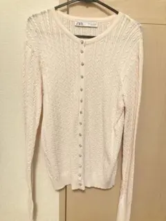 ZARA アイボリー ケーブルニットカーディガン