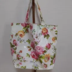 ハンドメイド　ラミネート加工生地　薔薇花柄　トートバッグ